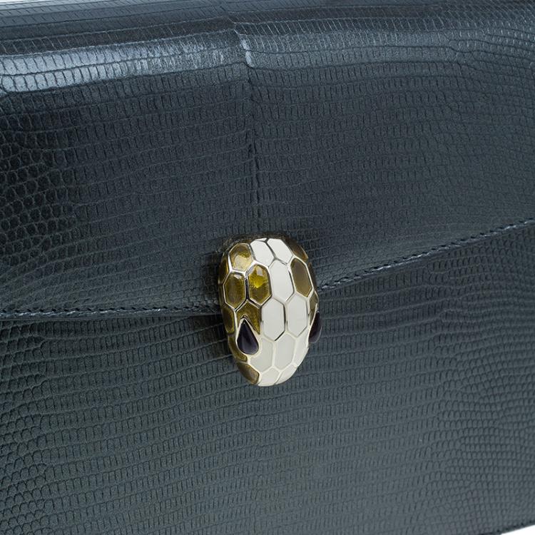 Pre Owned Bvlgari Metallic Lizard Skin Medium Serpenti Flap Shoulder Bag