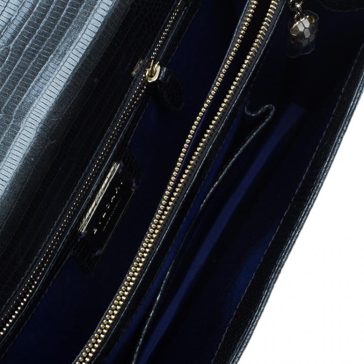 Pre Owned Bvlgari Metallic Lizard Skin Medium Serpenti Flap Shoulder Bag