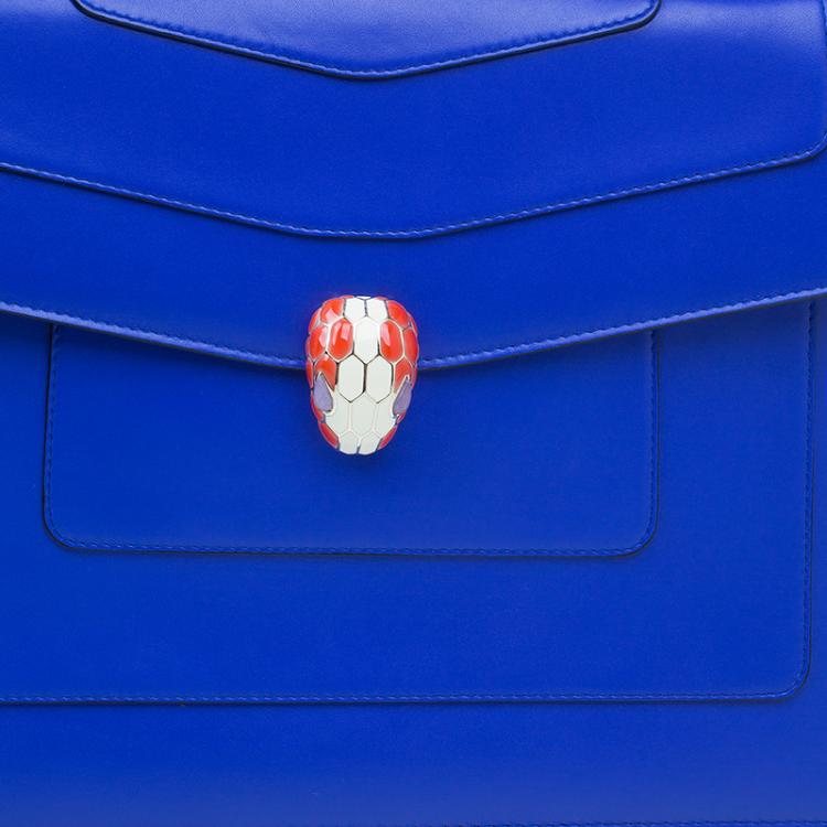 Pre Owned Bvlgari Blue Leather Serpenti Top Handle Flap Bag