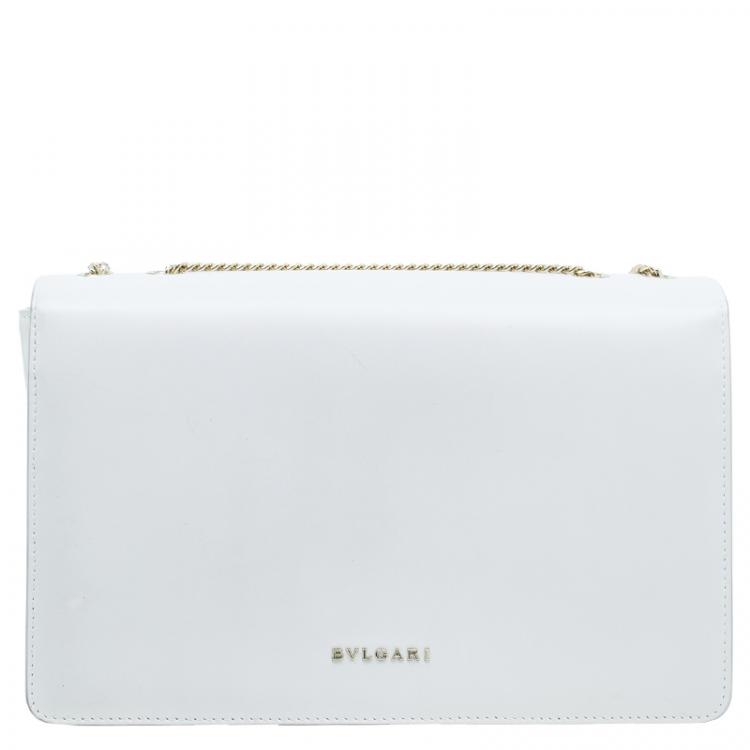 Pre Owned Bvlgari White Agate and Black Leather Medium Flap Cover Bag