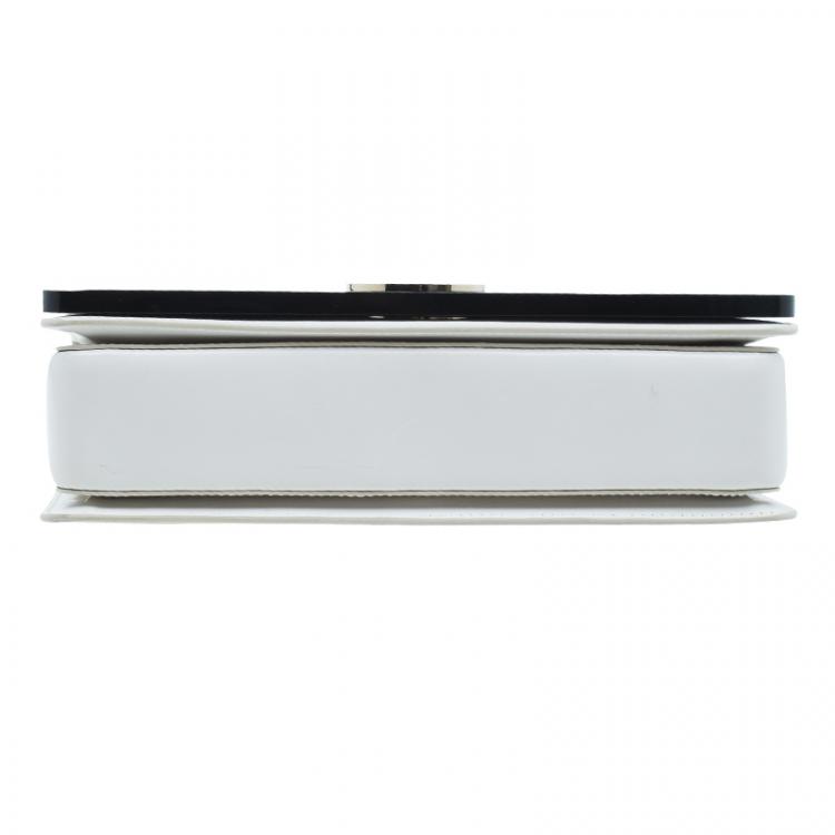 Pre Owned Bvlgari White Agate and Black Leather Medium Flap Cover Bag