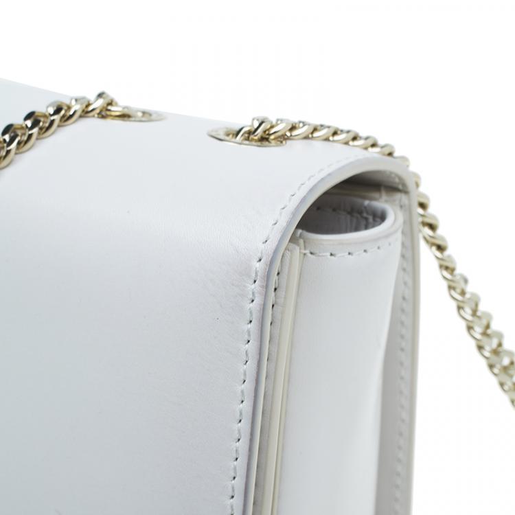 Pre Owned Bvlgari White Agate and Black Leather Medium Flap Cover Bag