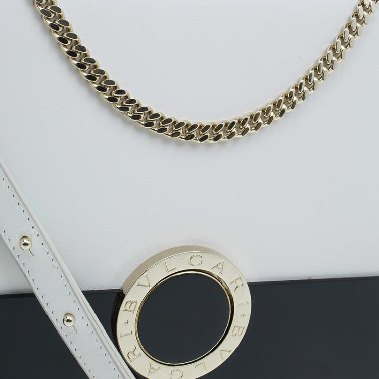 Pre Owned Bvlgari White Agate and Black Leather Medium Flap Cover Bag