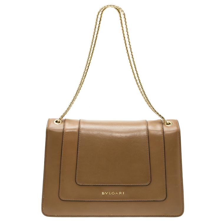 Pre Owned Bvlgari Light Brown Leather Medium Serpenti Flap Shoulder Bag