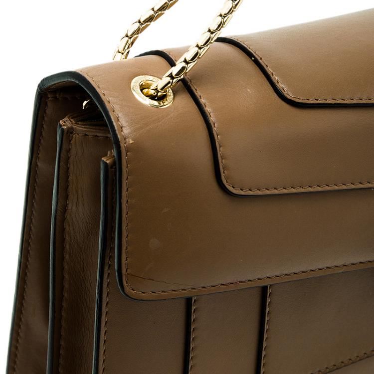Pre Owned Bvlgari Light Brown Leather Medium Serpenti Flap Shoulder Bag