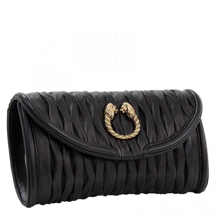 Pre Owned Bvlgari Black Pleated Leather Leoni Clutch