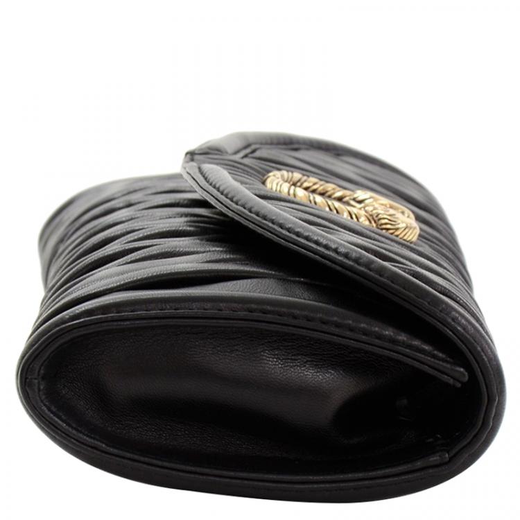 Pre Owned Bvlgari Black Pleated Leather Leoni Clutch