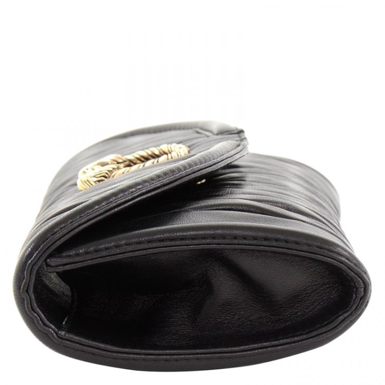 Pre Owned Bvlgari Black Pleated Leather Leoni Clutch