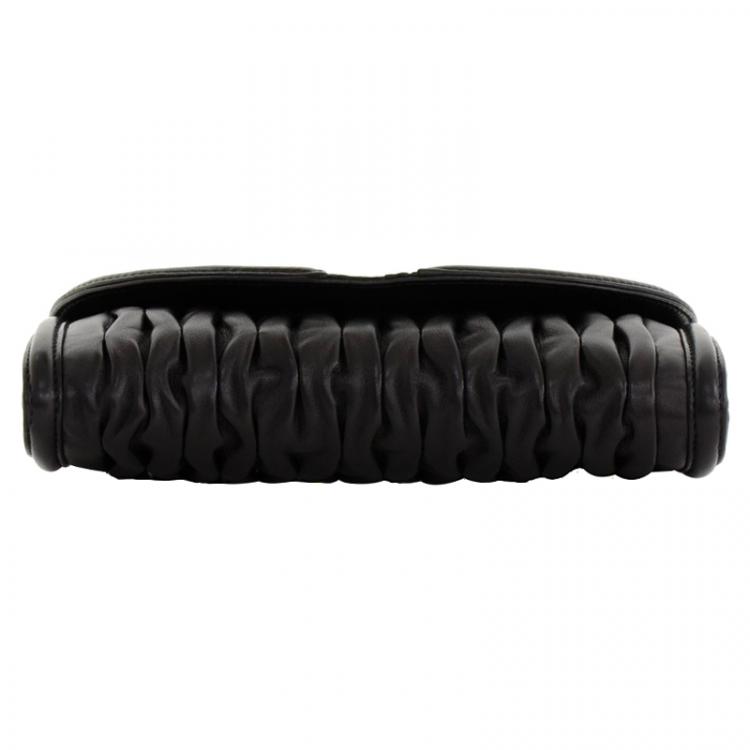Pre Owned Bvlgari Black Pleated Leather Leoni Clutch