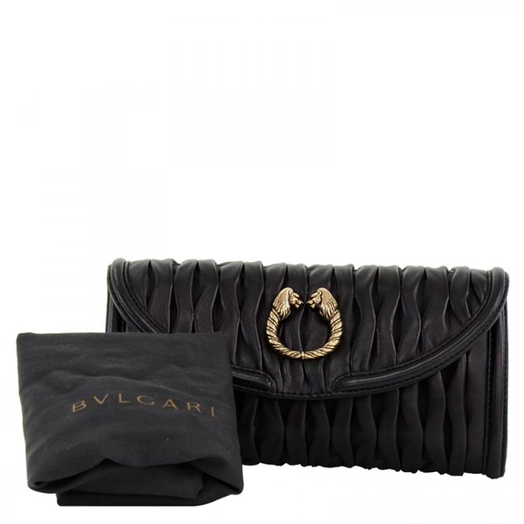 Pre Owned Bvlgari Black Pleated Leather Leoni Clutch