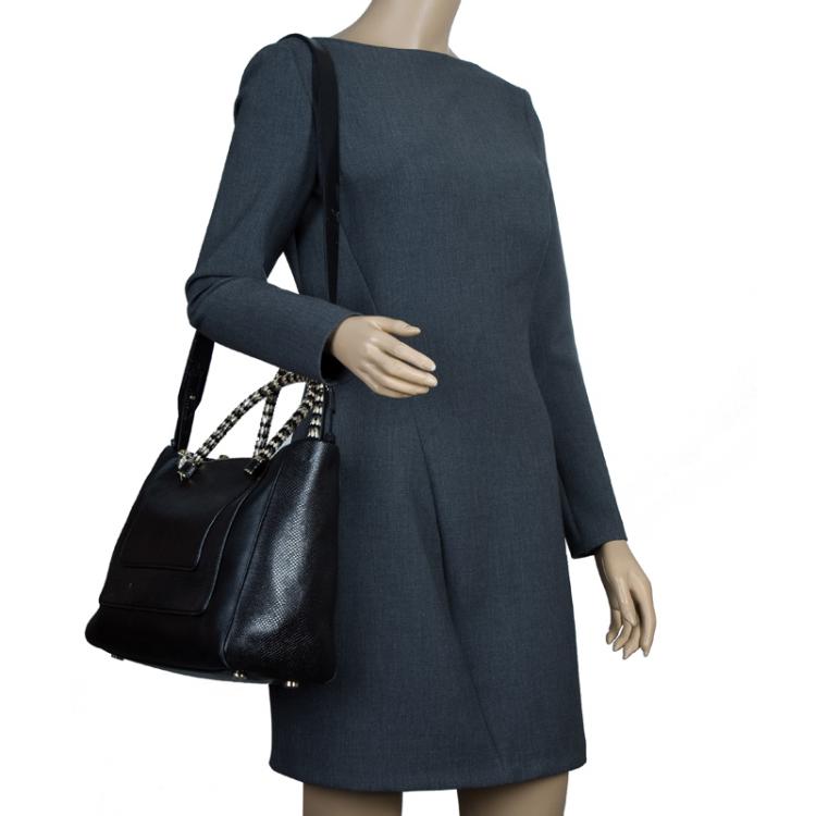 Pre Owned Bvlgari Black Snakeskin and Leather Medium Serpenti Tote