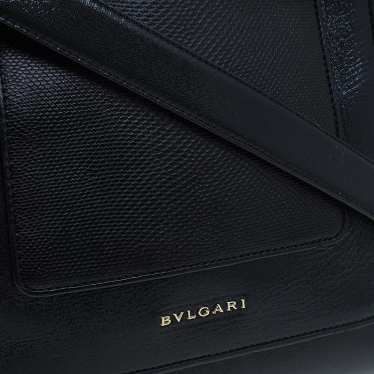 Pre Owned Bvlgari Black Snakeskin and Leather Medium Serpenti Tote
