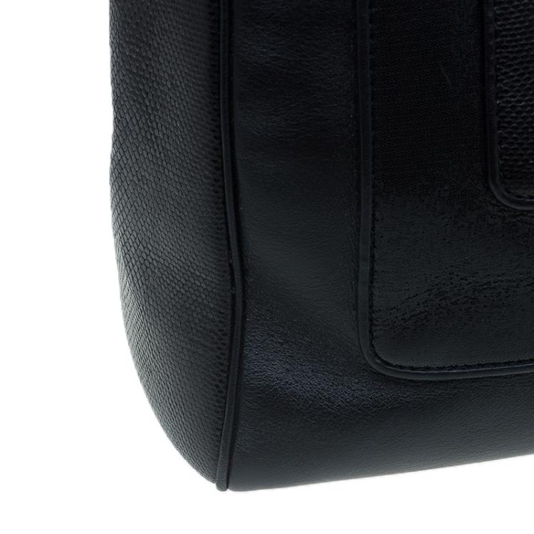 Pre Owned Bvlgari Black Snakeskin and Leather Medium Serpenti Tote