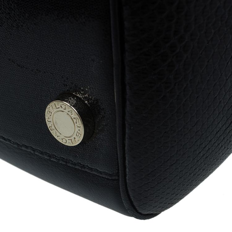 Pre Owned Bvlgari Black Snakeskin and Leather Medium Serpenti Tote
