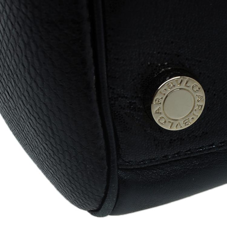 Pre Owned Bvlgari Black Snakeskin and Leather Medium Serpenti Tote