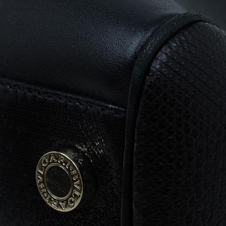 Pre Owned Bvlgari Black Snakeskin and Leather Medium Serpenti Tote