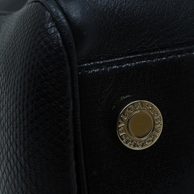 Pre Owned Bvlgari Black Snakeskin and Leather Medium Serpenti Tote