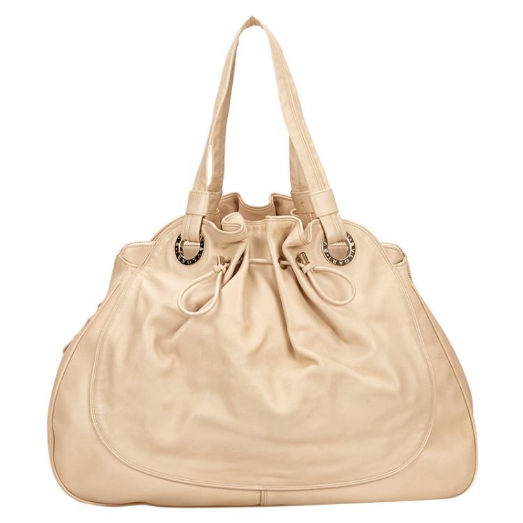 Pre Owned Bvlgari Beige Leather Ruched Hobo