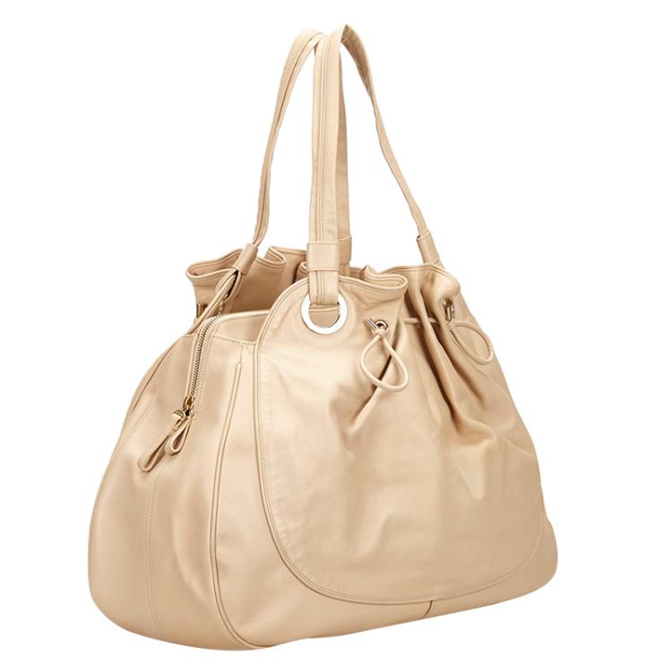 Pre Owned Bvlgari Beige Leather Ruched Hobo