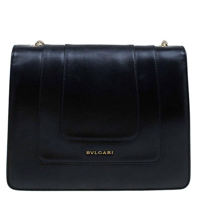 Pre Owned Bvlgari Black Leather Medium Serpenti Shoulder Bag