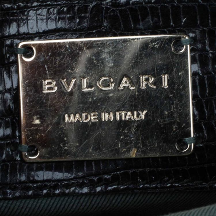 Pre Owned Bvlgari Black Lizard Skin Medium Serpenti Flap Shoulder Bag