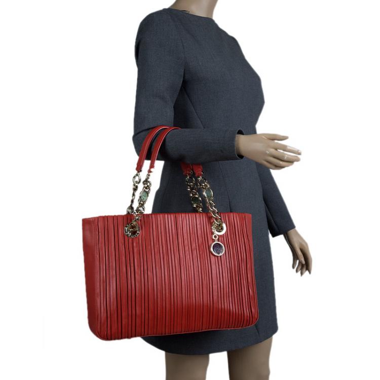 Pre Owned Bvlgari Red Nappa Leather Monte Plisse Shopping Tote