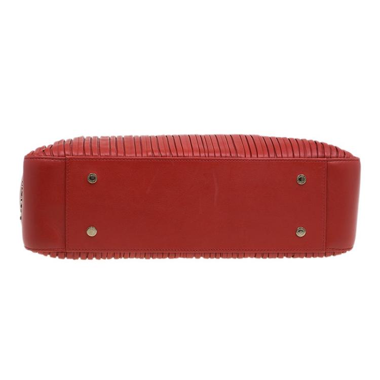 Pre Owned Bvlgari Red Nappa Leather Monte Plisse Shopping Tote