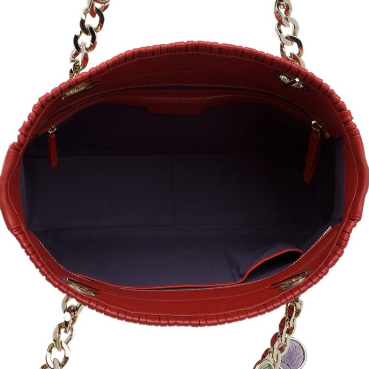 Pre Owned Bvlgari Red Nappa Leather Monte Plisse Shopping Tote