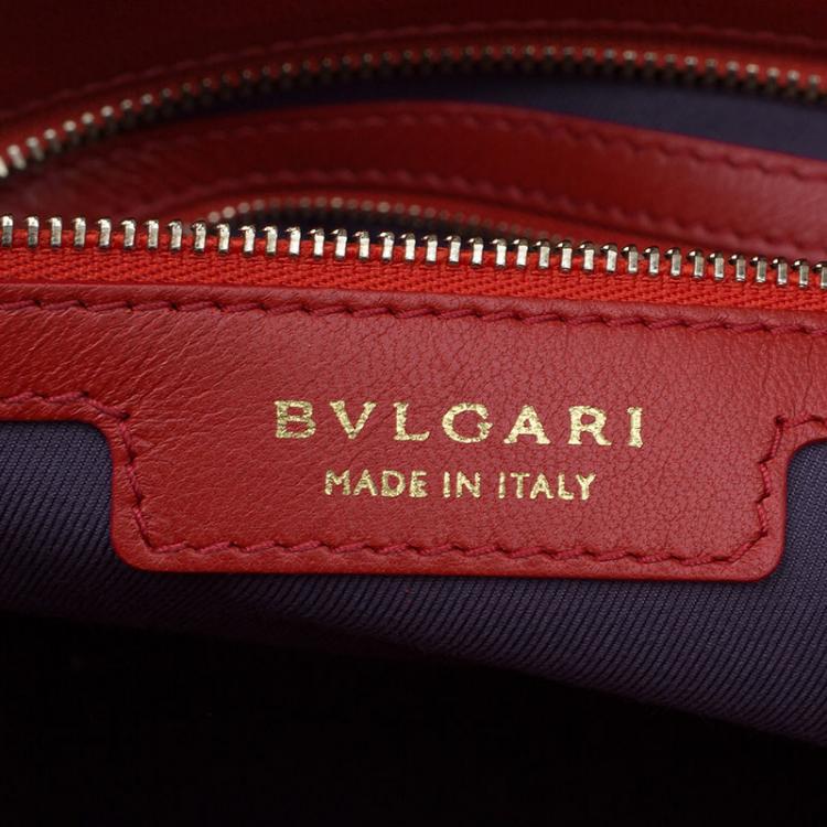 Pre Owned Bvlgari Red Nappa Leather Monte Plisse Shopping Tote