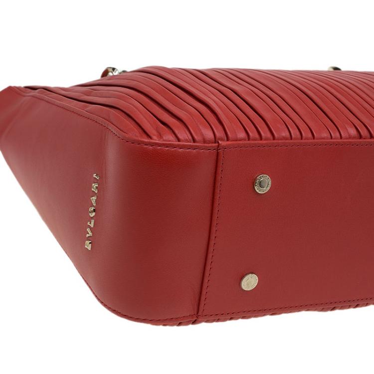 Pre Owned Bvlgari Red Nappa Leather Monte Plisse Shopping Tote
