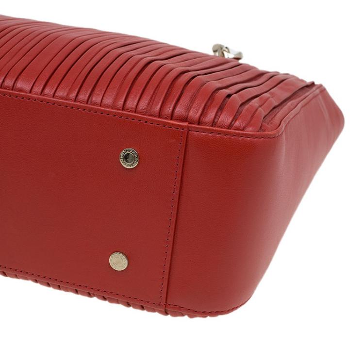 Pre Owned Bvlgari Red Nappa Leather Monte Plisse Shopping Tote