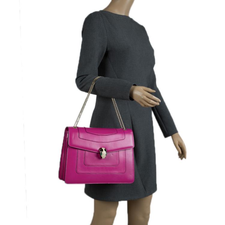 مملوكة مسبقًا Bvlgari Magenta Leather Large Serpenti Forever Shoulder Bag