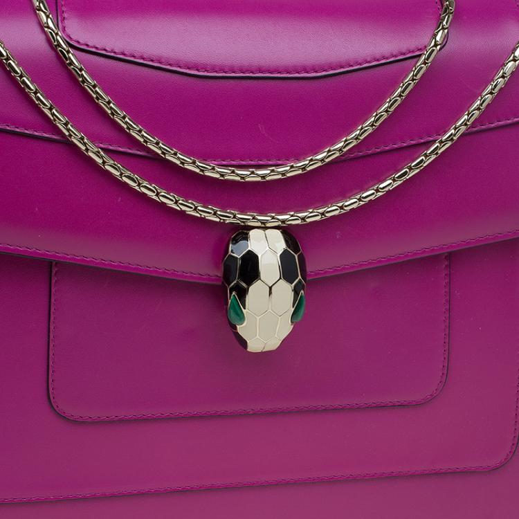 مملوكة مسبقًا Bvlgari Magenta Leather Large Serpenti Forever Shoulder Bag