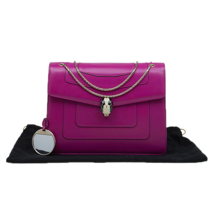 مملوكة مسبقًا Bvlgari Magenta Leather Large Serpenti Forever Shoulder Bag