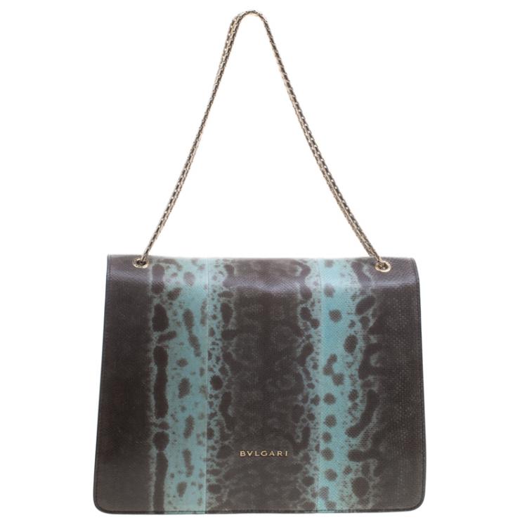 Pre Owned Bvlgari Brown/Turquoise Snake Skin Large Serpenti Forever Shoulder Bag