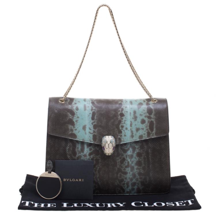 Pre Owned Bvlgari Brown/Turquoise Snake Skin Large Serpenti Forever Shoulder Bag