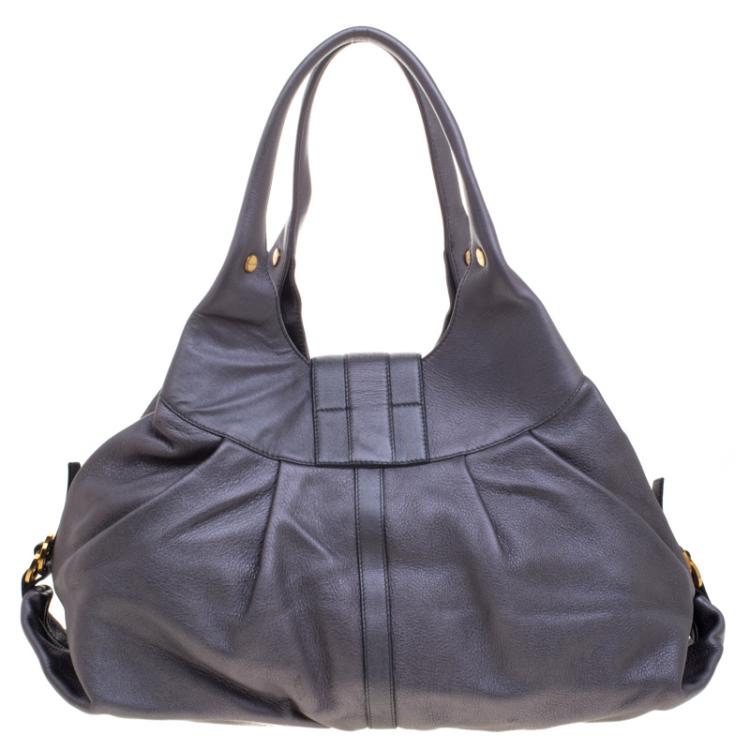 Pre Owned Bvlgari Metallic Grey Leather Chandra Hobo