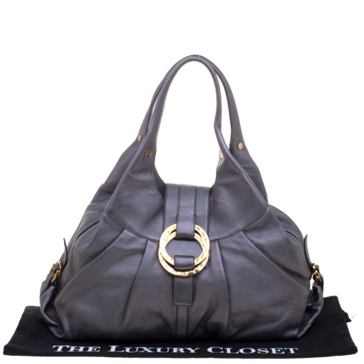 Pre Owned Bvlgari Metallic Grey Leather Chandra Hobo