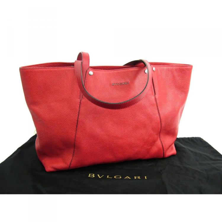 Pre Owned Bvlgari Red Pebbled Leather Shopping Tote