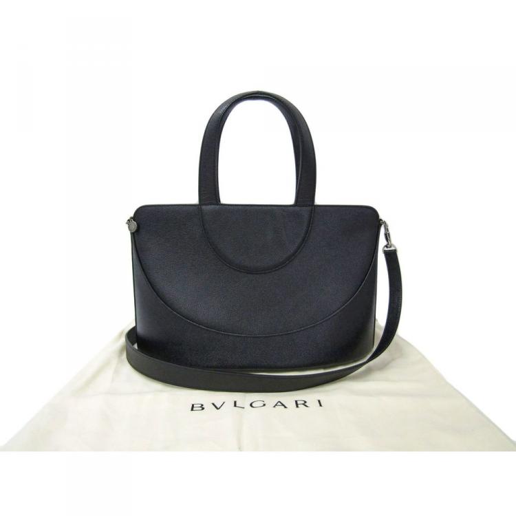 Pre Owned Bvlgari Black Leather Shopper Tote