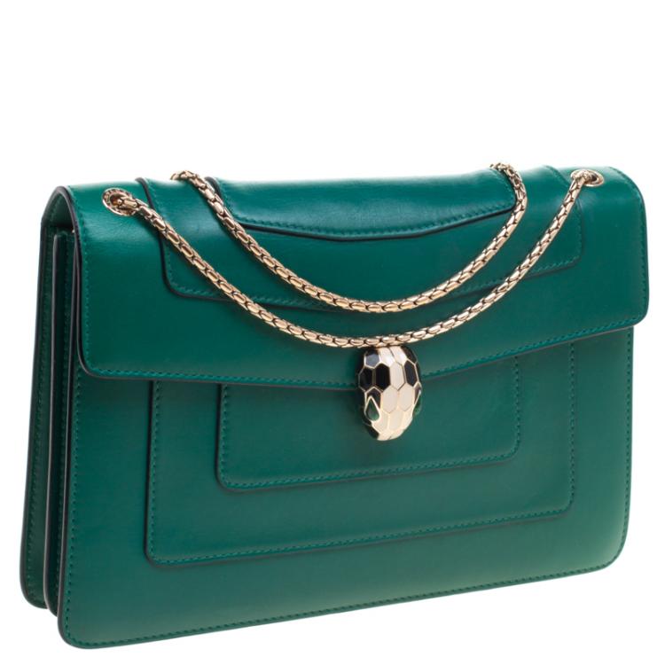 Pre Owned Bvlgari Green Leather Medium Serpenti Forever Shoulder Bag