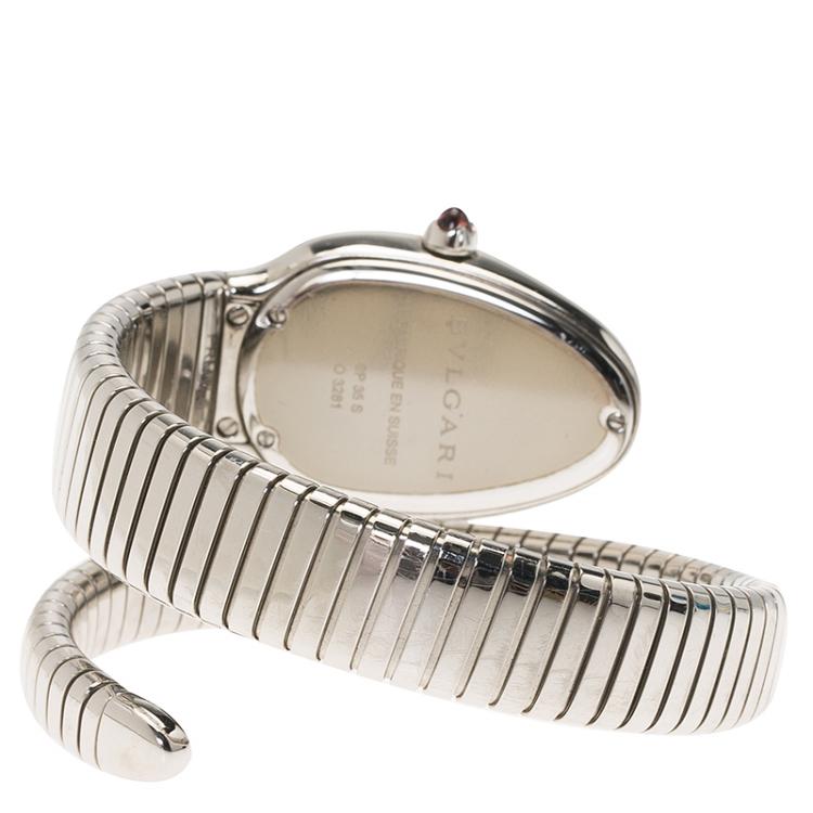 Pre Owned Bvlgari Black Stainless Steel Diamond Serpenti Women's Wristwatch 22MM