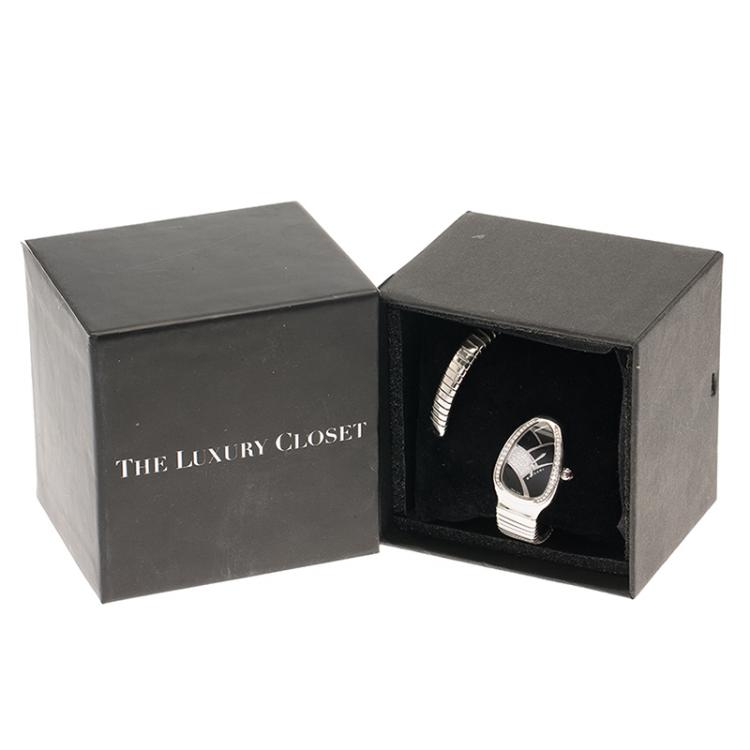 Pre Owned Bvlgari Black Stainless Steel Diamond Serpenti Women's Wristwatch 22MM