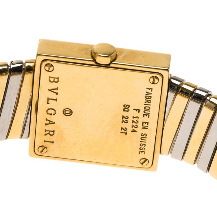 Pre Owned Bvlgari Black 18K Yellow Gold and Stainless Steel Tubogas Women's Wristwatch 22MM