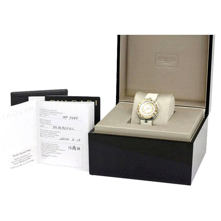 Pre Owned Bvlgari White Rose Gold and Stainless Steel B-Zero1 Women's Wristwatch 30MM