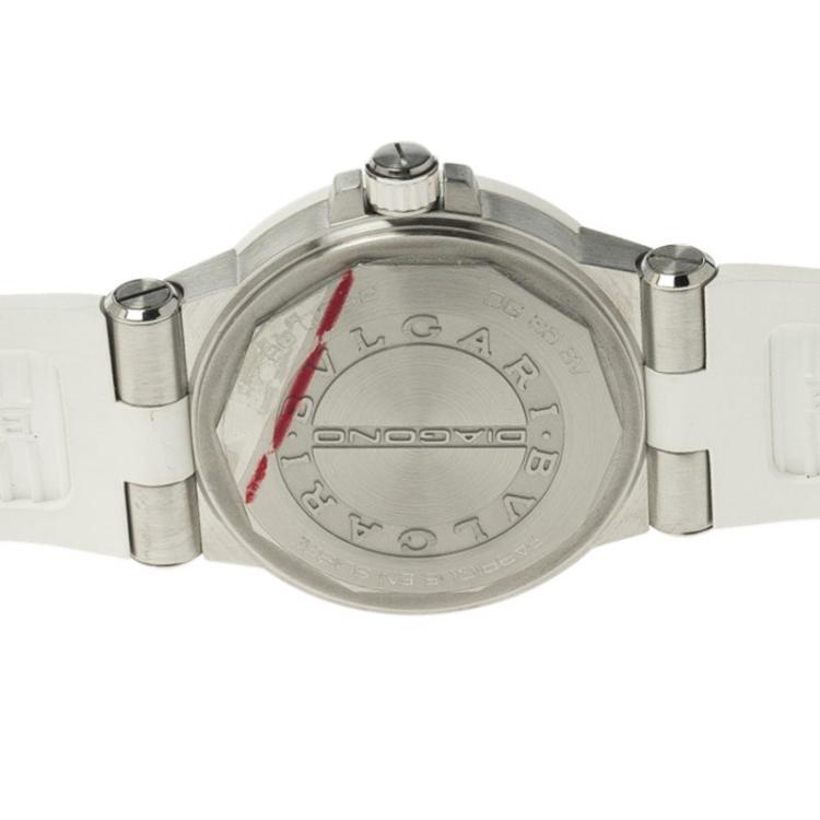 Pre Owned Bvlgari White Stainless Steel & Rubber Diagono DG 35 SV Women's Wristwatch 35MM