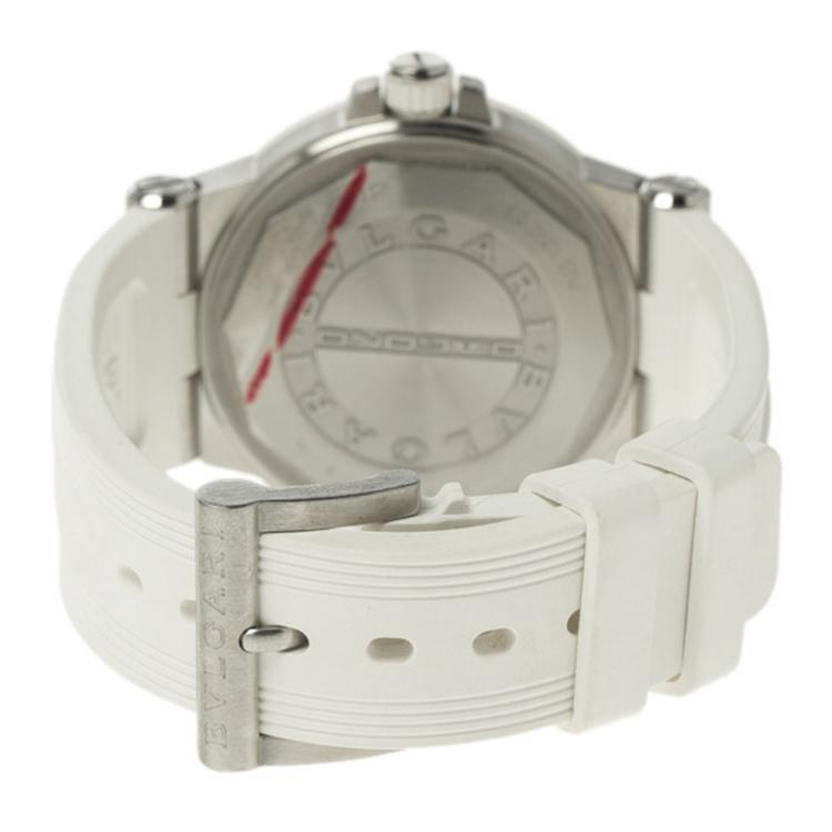 Pre Owned Bvlgari White Stainless Steel & Rubber Diagono DG 35 SV Women's Wristwatch 35MM