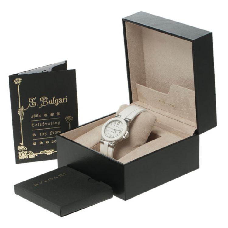 Pre Owned Bvlgari White Stainless Steel & Rubber Diagono DG 35 SV Women's Wristwatch 35MM