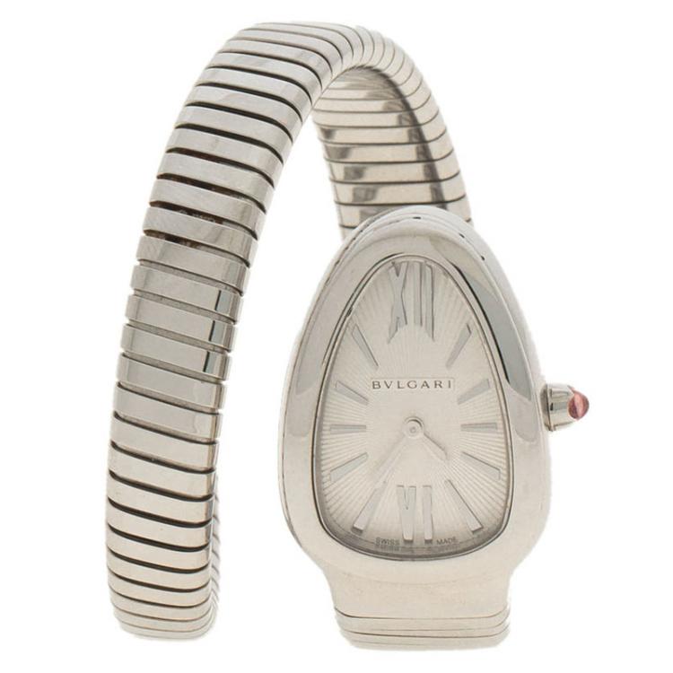 Pre Owned Bvlgari Silver Stainless Steel Serpenti Women's Wristwatch 22MM