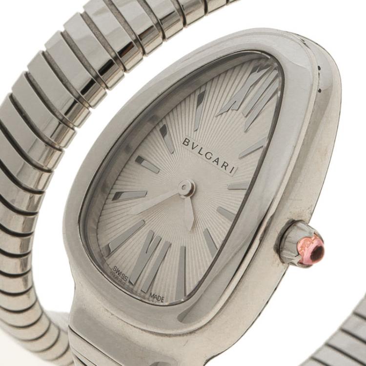 Pre Owned Bvlgari Silver Stainless Steel Serpenti Women's Wristwatch 22MM